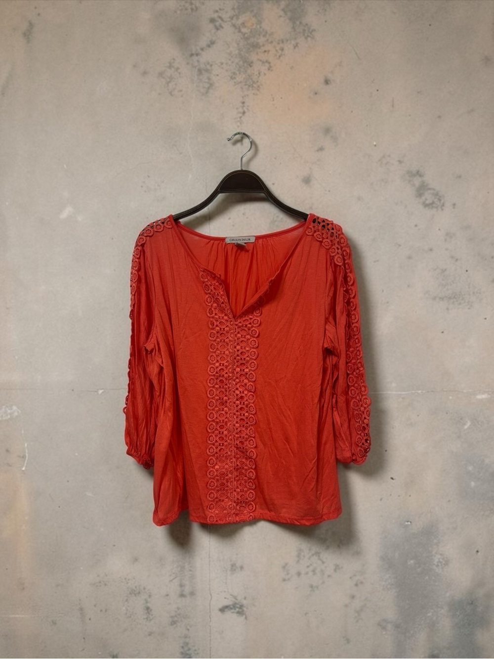 Carolyn Taylor Coral-Red Crochet Trim Tunic Top